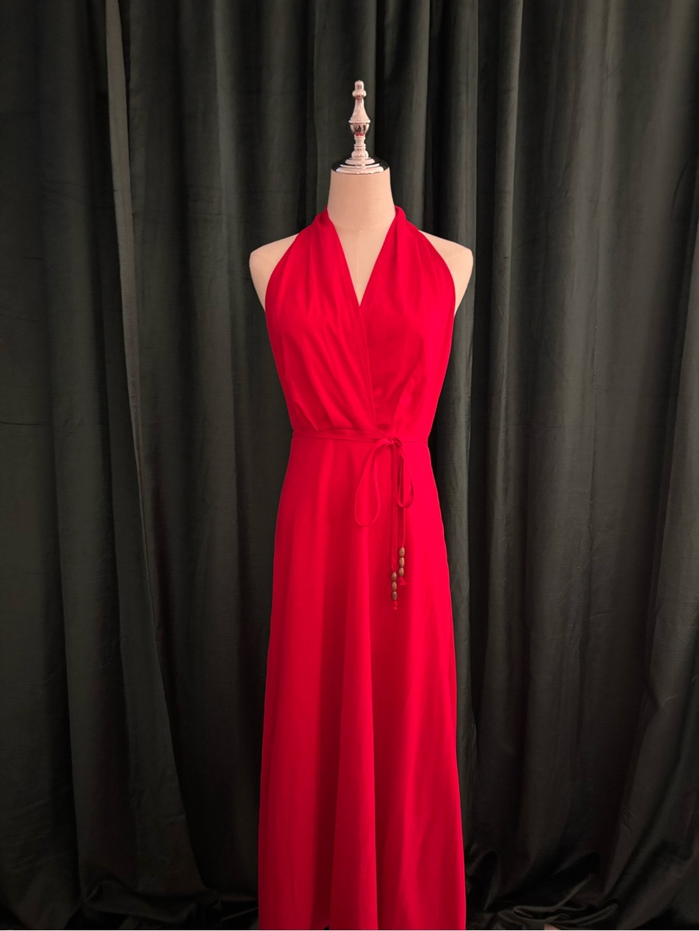 Zara Linen Halter Red Midi Dress